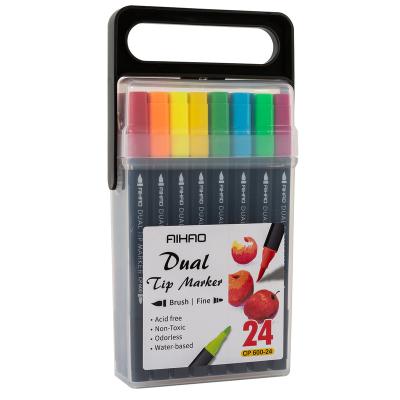 China Cap Off Good Selling Plastic Dot 24 Different Colors Double Fiber Art Marker Pens for sale