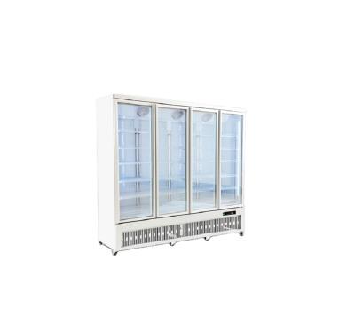 China Single-temperature 4 Door Glass Showcase Food Beverage Refrigerated Display Refrigerator Upright Bottom-Freezer Refrigerators for sale