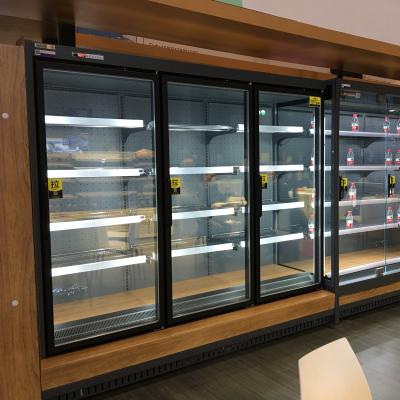 China Single-temperature upright Lintee multideck plug in refrigerator supermarket glass door fridge freezer for sale