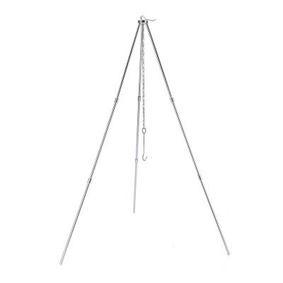 China Outdoor Adjustable Camping Equipment Stainless Steel Single Folding Camping Cooking Tripod Pot Hanging Bracket for sale