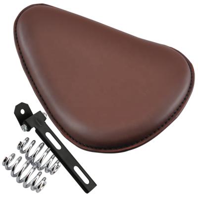 China ABS+PU Leather Motorcycle Black Brown Seat Pad +Black Frame Solo Spring +Golden Chrome Seat For Universal for sale