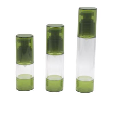 China Green Gels 15ml 30ml 50ml Travel Bottle Airless Cosmetic Cream Dispenser Size Refillable Lotions and Pump Containers for sale