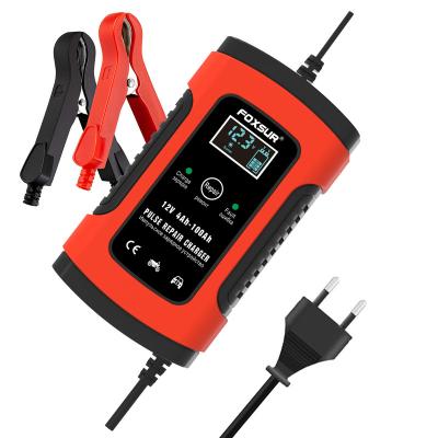 China Auto Car Battery Charger FOXSUR Car Battery Charger 12V 5A Pulse Repair Chargers Wet Battery-Motorcycle Chargers LCD Dry Lead Acid Display for sale