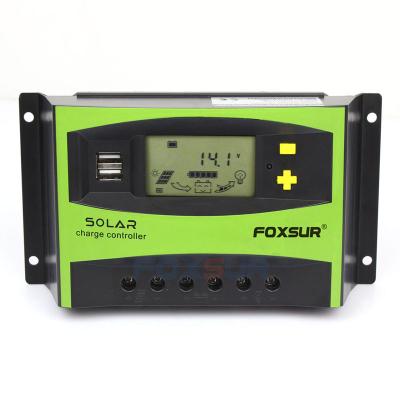 China Solar Charger Controller FOXSUR Auto Charge Controller 40A PWM 12V 24V LCD Display for sale