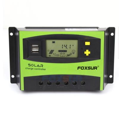 China Charger Controller FOXSUR Solar Panel Discharge Regulator 40A PWM 12V 24V Solar Panel Discharge Regulator Extended Power Radiator B LCD Auto Charging Display for sale