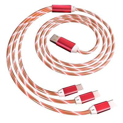 China Wholesale 3 1 Mode Mobile Phone Illuminated Charging Data Line Glowing Flowing Light Charging Cable for sale