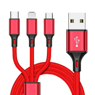 China Sample Mobile Phone Support 3 in 1 USB Cable Braid Mobile Phone Quick Charging Nylon Data Cable for sale