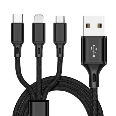 China Factory Wholesale 3-in-1 1.25m Long Ultra Fast Charging Cable 3 in-1 USB Data Cable Multi Head Fast Charging Cable for sale