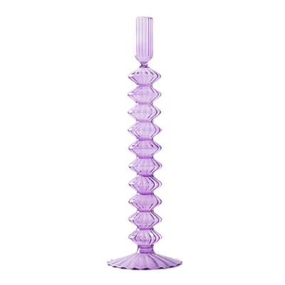 China Home Decoration Wedding Decoration Stick Glass Luxury Candle Holder Flat Color Mini Candlestick Glass for sale