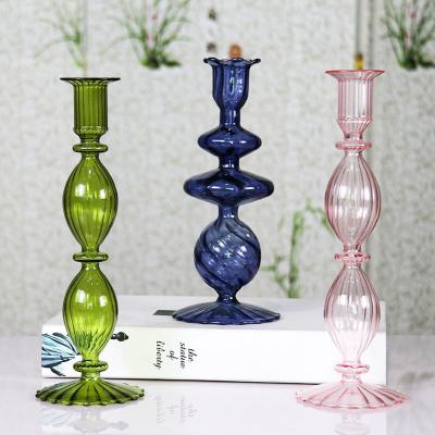 China Home Decoration Wedding Decoration Holders Crystal Glass Tall Glass Candle Holder Set Vase Cylinder Glass Candlestick for sale