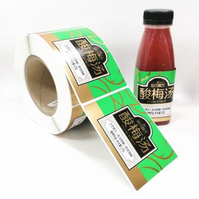 China Self Adhesive Soft Drink BOPP Custom Printed Foil Shiny Metallic Sticker Roll Up Plain Water Juic Plastic Bottle Label for sale