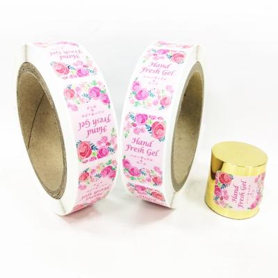 China Manufacturer Direct Self Adhesive Round Corner Rectangle Shape Pink Cosmetic Bottle Label Roll Customized Stickers Logo For Packaging for sale