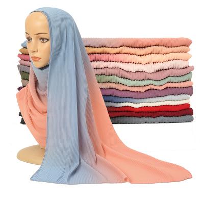 China Wholesale Multicolor/Soft Chiffon Gradient Pressure Zou Scarf Hijab Muslim Women for sale