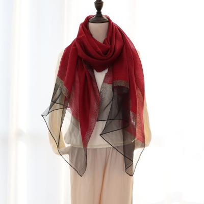 China Long Gauze Scarf Gold Silk Scarf Comfortable Female Korean Fashion Style Shawl Long Silk Scarf Solid Color for sale