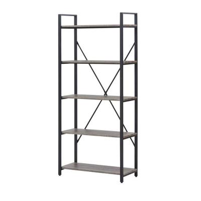 China 5 Tier Bookcase Wood And Metal Shelving Unit Eco - Friendly Industrial Shelves for sale