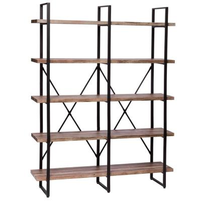 China Double Wide Open Vintage Eco-Friendly Bookshelves 5-Tier Industrial Wooden Bookcase for sale