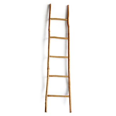 China Custom Height Brown Folding Ladders Wooden Attic Ladder Antique Decorative Bamboo Ladder for sale