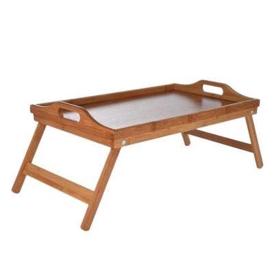 China Eco - Friendly Natural Bamboo Serving Breakfast Trays With Handle Foldable Bed Table for sale