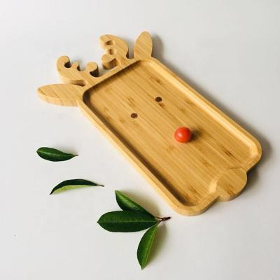 China Fawn Shaped Snack Plate Bamboo Eco-friendly Creative Food Dish Wooden Serving Tray for sale