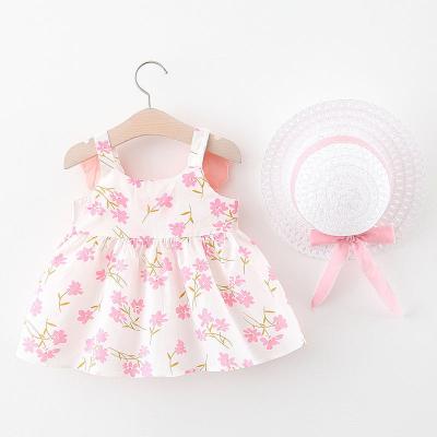 China High Quality Breathable Summer Infant Sleeving Pink Floral Patterns Soft Cotton Baby Dress For Girls for sale