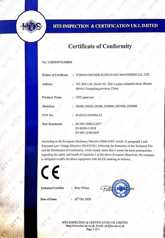 CE - Foshan Shunde Ruinuo CNC Equipment Co., Ltd.