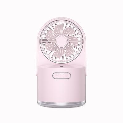 China With Colorful Custom Cute Logo Mist Fan Mini Water Fan Portable Rechargeable Night Light Desktop Fan Rechargeable Fog Fan With Big Tank for sale