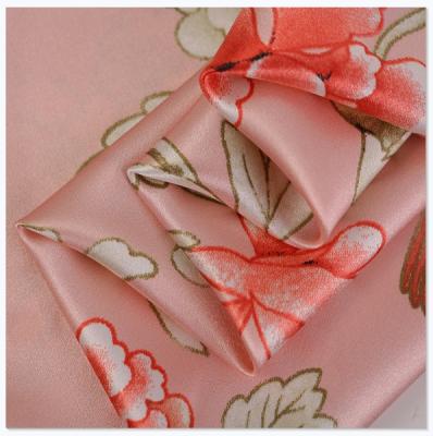 China Garment Material Anti-Static Plain Dyed Floral Pattern Digital Printing Polyester Satin Fabric For Dress for sale