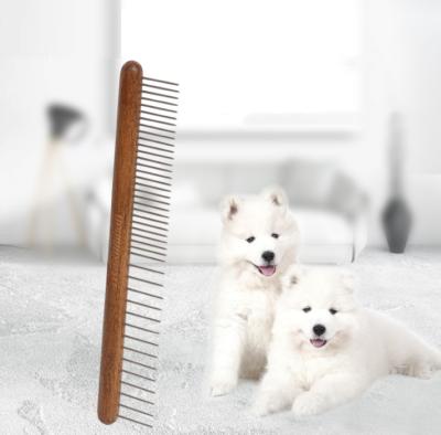 China Dense Metal Cat Hair Comb of Pet Grooming Comb Wooden Handle Classy Tooth Wholesale Viable for sale