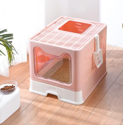 China Hot Selling Viable Amazon Cat Litter Box Enclosed Foldable Cat Toilet Cat Sand Basin for sale