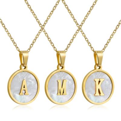 China Simple White Shell Titanium Steel Ladies Clavicle Initial Necklace New CLASSIC Stainless Steel Pendant Letters CIS Style Accessories 26 for sale