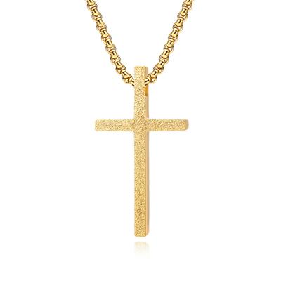 China Wholesale Religious Men's Simple Design Stainless Steel Frosted Cross Necklace for sale