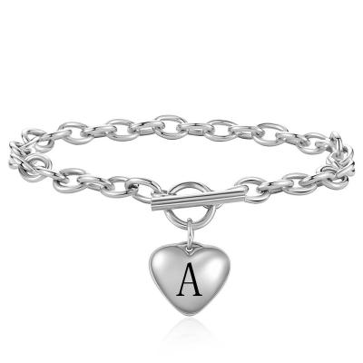 China OT Heart OT Alphabet Simple Titanium Steel Letter Initials 26 Simple Trendy 26 Titanium Steel Alphabet Stainless Steel INS Buckle Charm Bracelet For Women for sale