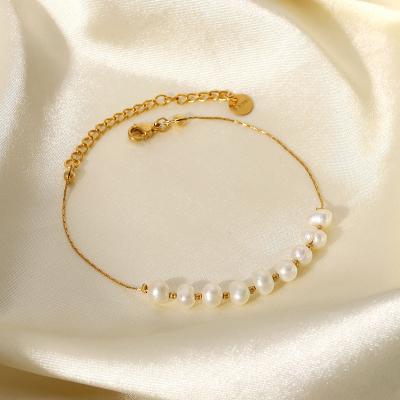 China Trendy Trendy Trendy Natural Freshwater Pearl Stainless Steel Bracelet Jewelry Women Gift PVD Plating 18k Gold Chain Bracelet For Women for sale