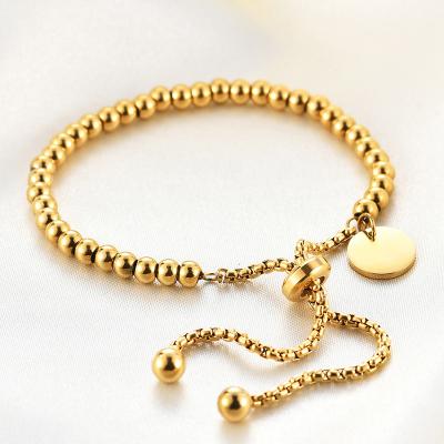 China Trendy INS 18K Gold Plated New Fashion Stainless Steel Ball Tag Simple Personality Pearl Adjustable Bracelet For Women for sale