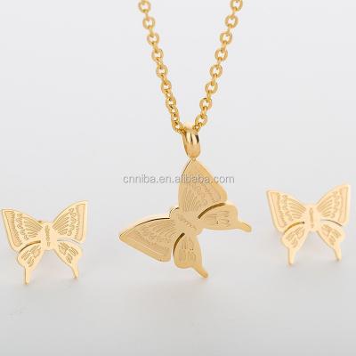 China Stainless Steel NIBA Gold Plated Stainless Steel Butterfly Earrings and Necklace Set for sale