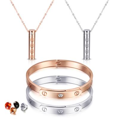 China Newest Hot Selling Design Stainless Steel Styles Stainless Steel Fashion Bracelet and Necklace Lovers Jewelry Set for sale