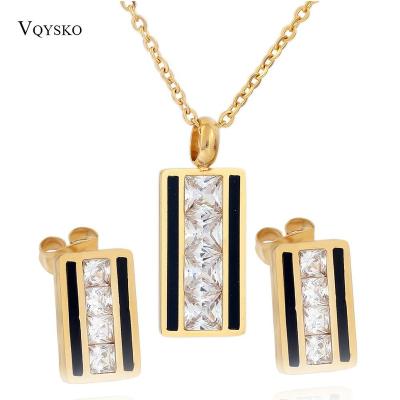 China 18K Gold Plated Stainless Steel Square Zircon Necklaces and Crystal Earring Jewelry Set for Women Charm Jewelry for sale