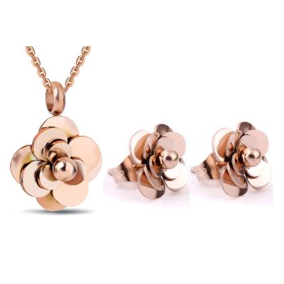 China Hot Selling Stainless Steel Rose Flower Jewelry 2019 Stainless Steel Running Jewelry Set for sale