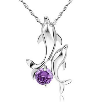 China 925 Sterling Silver Dolphin Pendant With CLASSIC Elegant and Romantic CLASSIC Purple Crystal for sale