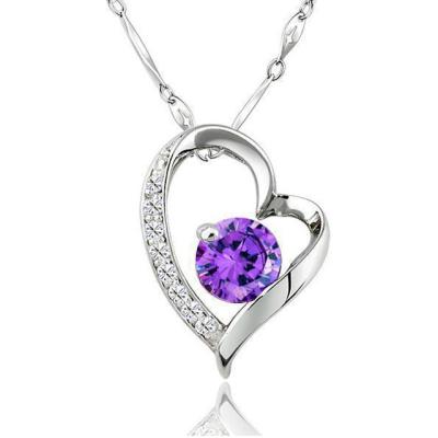 China Sterling Silver Purple Crystal Open &Clear Heart CLASSIC 925 Newcomers Pendant Necklace for sale