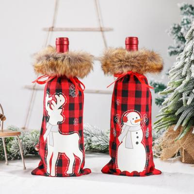 China Europe Europe Customized Christmas Decorations Elk Lattice Christmas Wine Bag Wholesale for sale