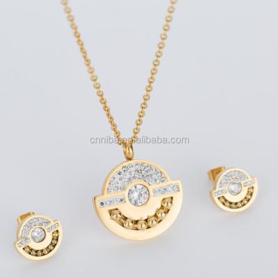 China Trendy unique CZ Crystal Stainless Steel Gold Plated FASHION fan shape earrings and pendants necklace jewelry set for women for sale