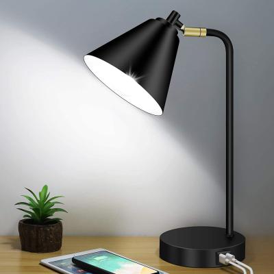 China Dimmable Adjustable Metal Industrial Touch Control Desk Lamp with 2 USB Ports and AC Outlet for sale