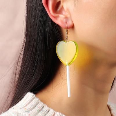 China Fashion New Arrival Candy Color Cute Sweet Jewelry Cute Heart Love Heart Lollipop Hook Drop Earrings for sale