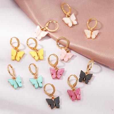 China Fashion Trendy Popular Color Butterfly Drop Earrings Personality Butterfly Circles Acrylic Earrings for sale