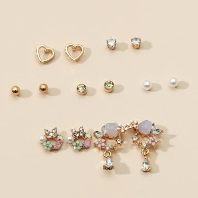 China Direct Selling Simple Romantic Fashion Style Alloy Diamond Multi Element Creative Stud Earrings Set for sale