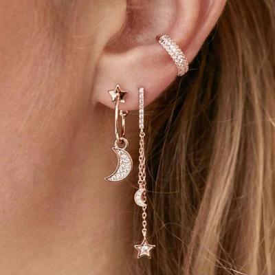 China Simple Diamond Five Pointed Star Moon Crystal Drop Earrings Set of Fashionable Creativity Earrings for sale