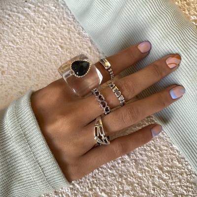 China Women's TRENDY Jewelry Love Letter Geometric Hollow Joint Finger Ring Set Fashion Acrylic Heart Ring Set for sale