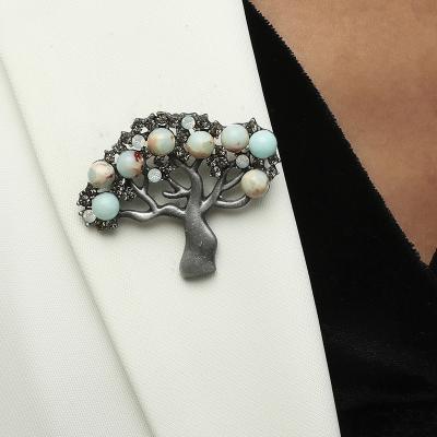 China Tree of Life Pin Rhinestone Black Retro Pearl Tree of Life Brooch Fashion Popular Design Large Brooch for sale