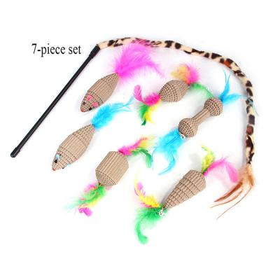 China Pet Stocked Cat Cat Teasing Cat Stick Feather Wrinkled Toy Combination Set Mouse 7 Paper Sets for sale